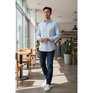 Men's Thomas Pink London Button Down Shirt Blue Cotton 16.5" Slim Fit 42cm 22"ch